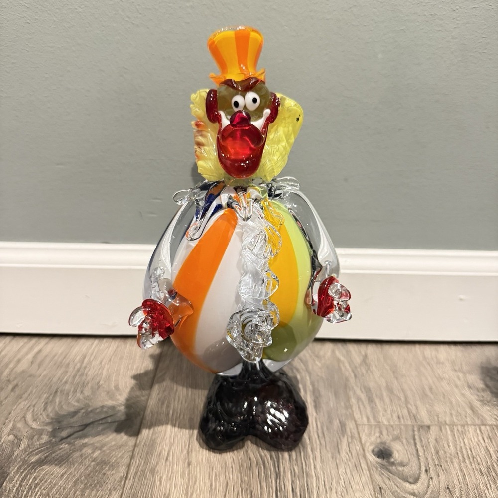 Mid Century Murano Hand Blown Art Glass Circus Clown Figurine Vintage Colorful